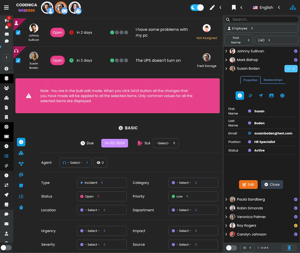 Screenshot illustrating bulk editing of multiple items.