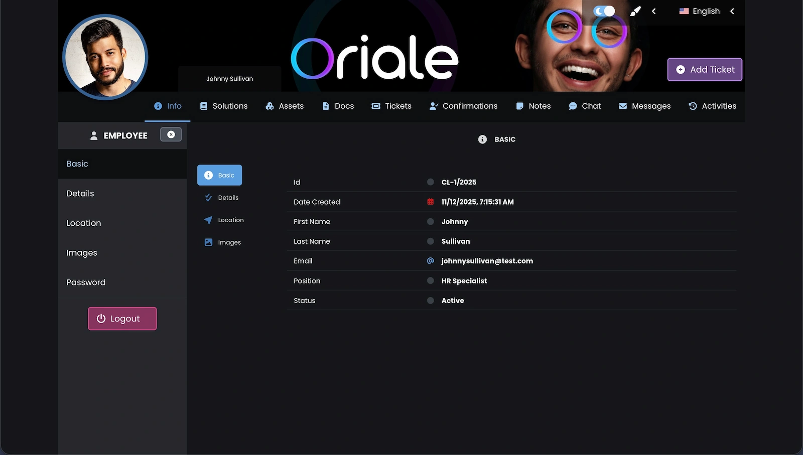 Screenshot of the application showing Client Portal.