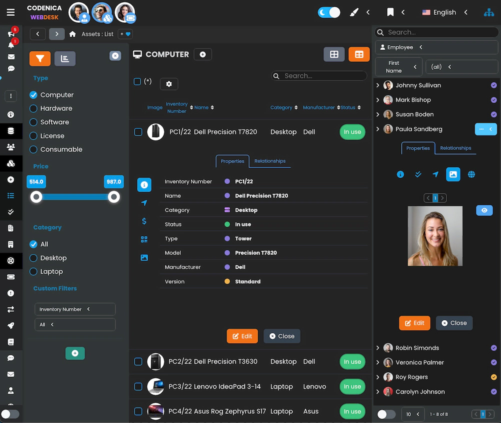 Screenshot illustrating the table view layout.