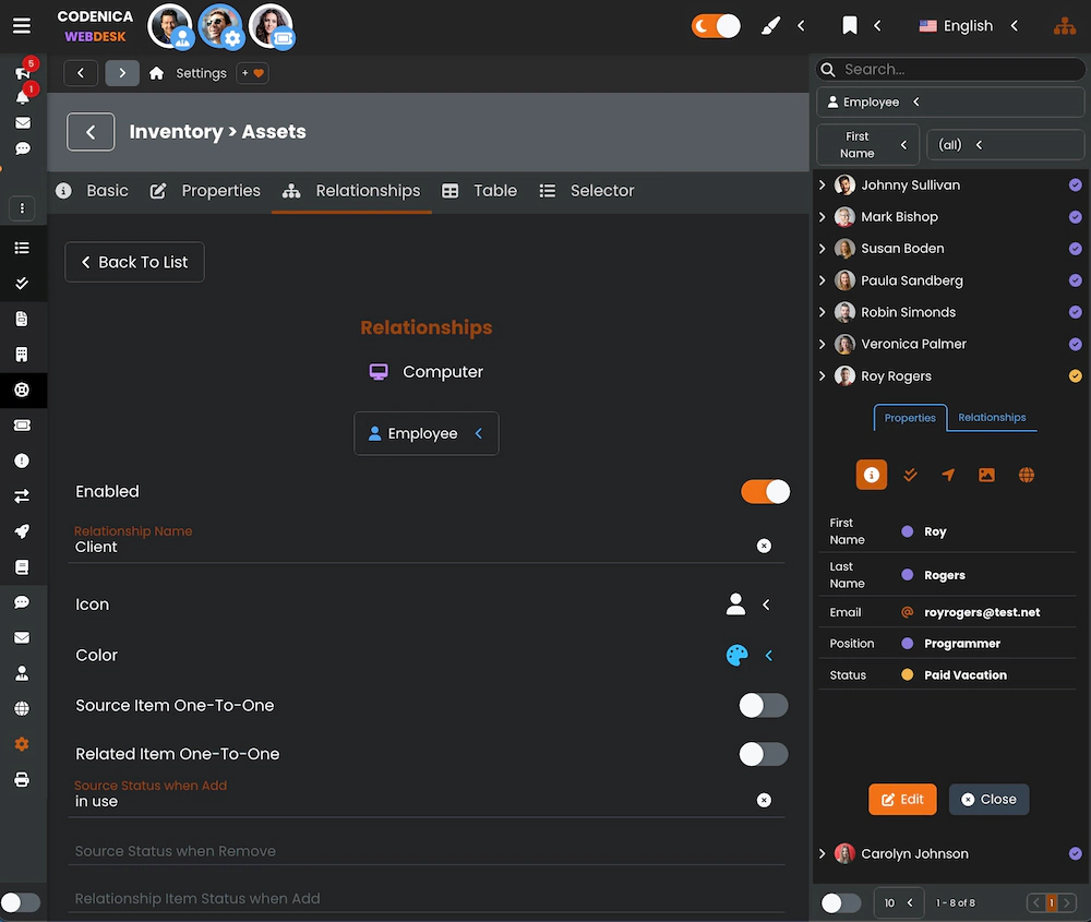 Screenshot showing relationships between items.